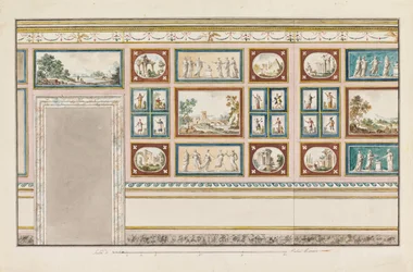 Entwurf für Wanddekoration mit marmorierten und bemalten Paneelen